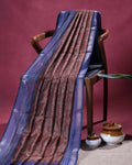 Elegant Semi Chanderi Saree with All-Over Floral Vine Buta Motifs and Intricately Contrast Zari Border  - Coffee Brown