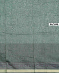 Elegant Semi Chanderi Saree with All-Over Floral Vine Buta Motifs and Intricately Contrast Zari Border  - Green-Blouse