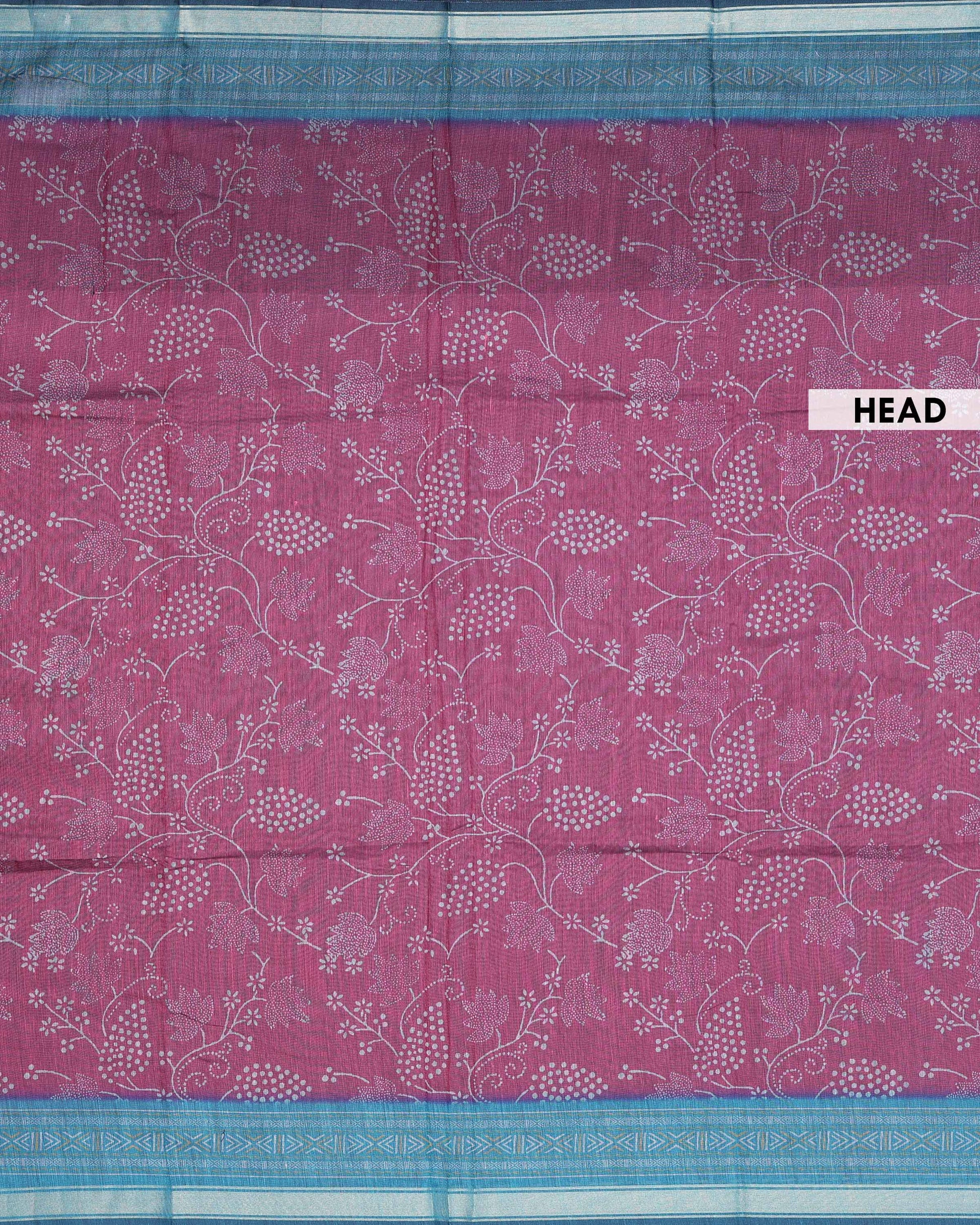 Elegant Semi Chanderi Saree with All-Over Floral Vine Buta Motifs and Intricately Contrast Zari Border  - Maroon-Head