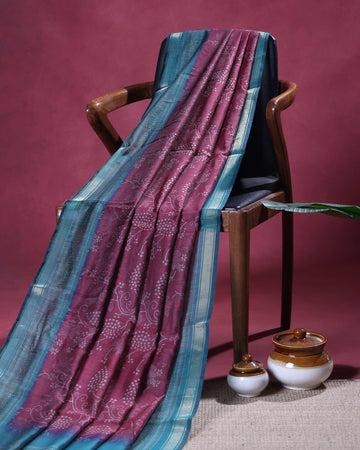 Elegant Semi Chanderi Saree with All-Over Floral Vine Buta Motifs and Intricately Contrast Zari Border  - Maroon