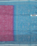 Elegant Semi Chanderi Saree with All-Over Floral Vine Buta Motifs and Intricately Contrast Zari Border  - Pallu