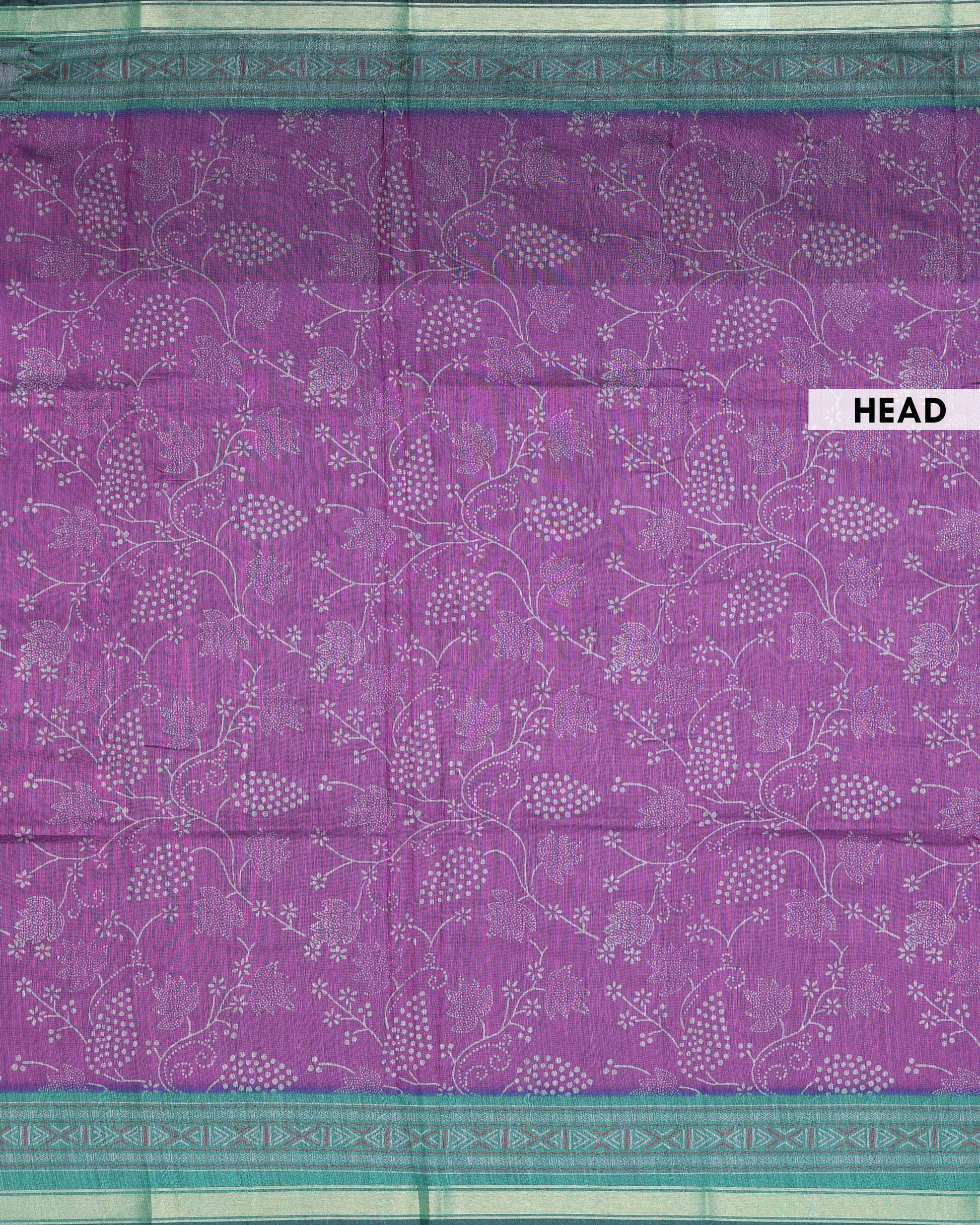 Elegant Semi Chanderi Saree with All-Over Floral Vine Buta Motifs and Intricately Contrast Zari Border  - Purple-Head
