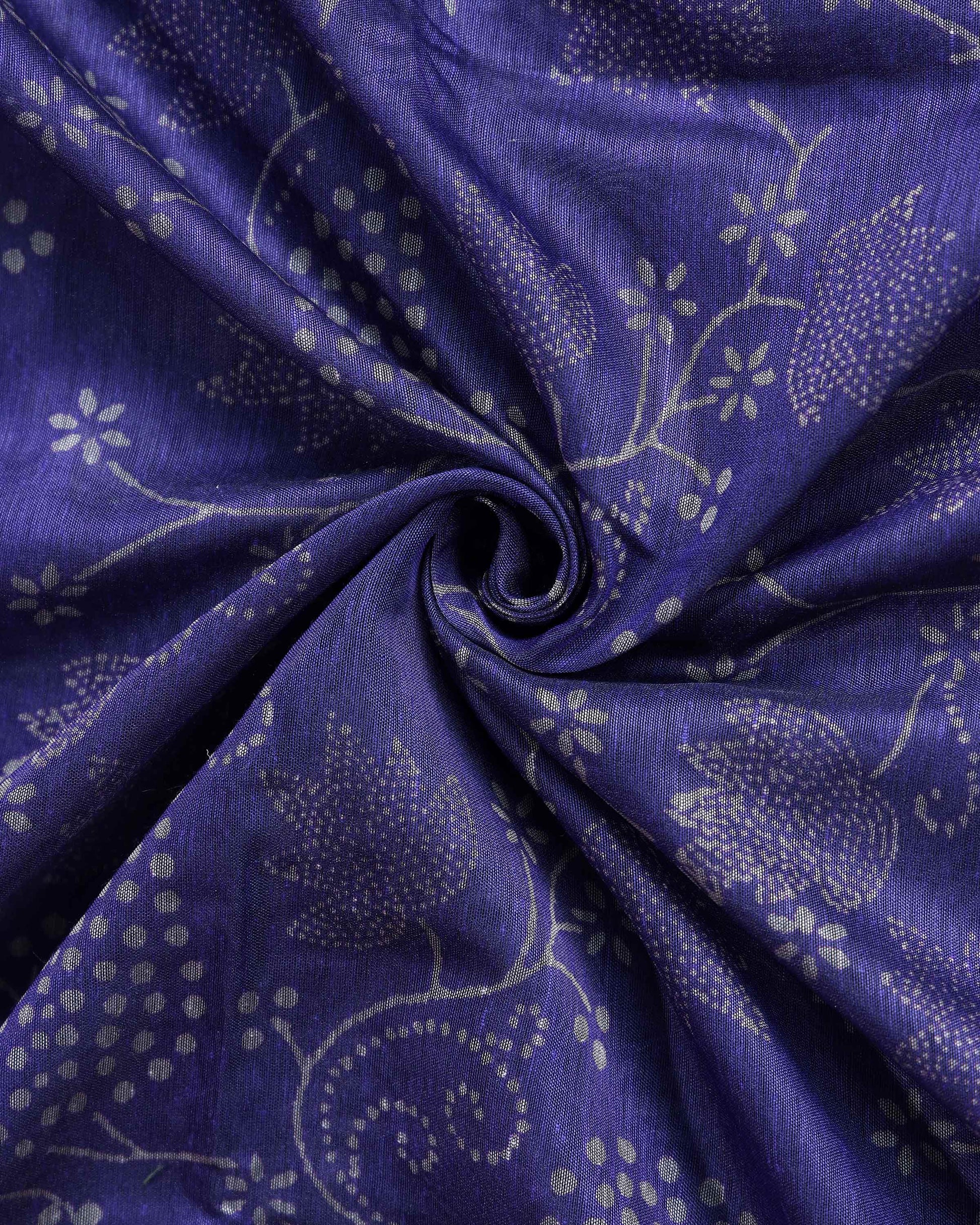 Elegant Semi Chanderi Saree with All-Over Floral Vine Buta Motifs and Intricately Contrast Zari Border  - Royal Blue-Close Up