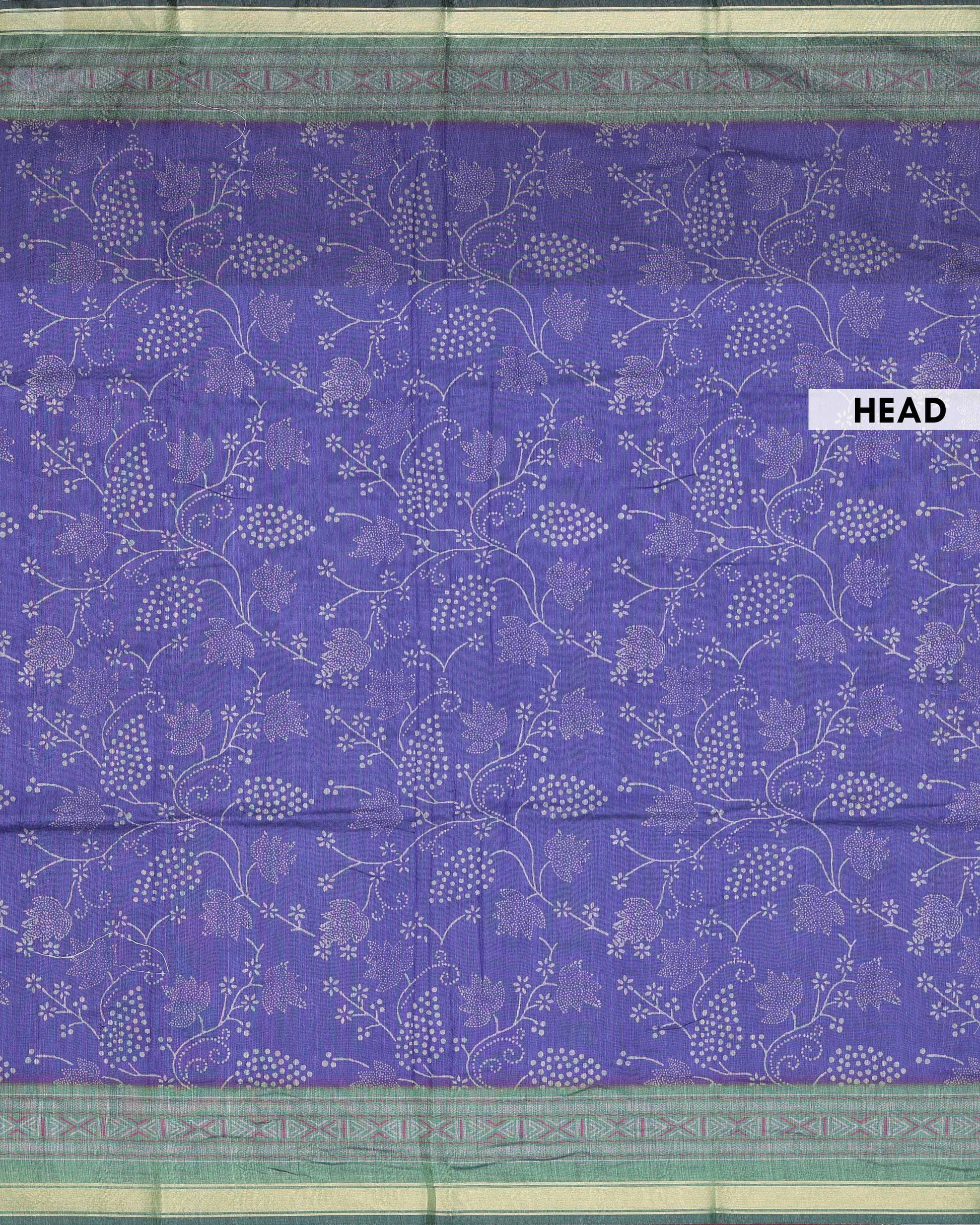 Elegant Semi Chanderi Saree with All-Over Floral Vine Buta Motifs and Intricately Contrast Zari Border  - Royal Blue-Head