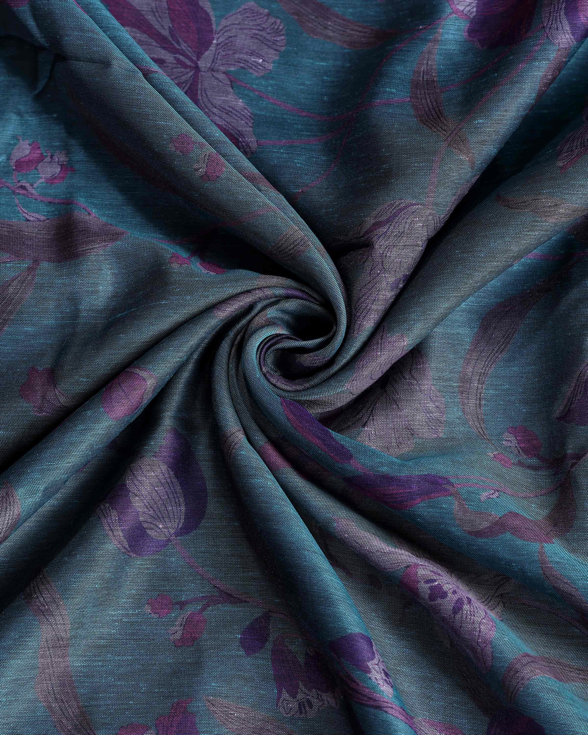 Elegant Semi Chanderi Saree with All-Over Floral Vine Print and Intricate Woven Border - Close Up