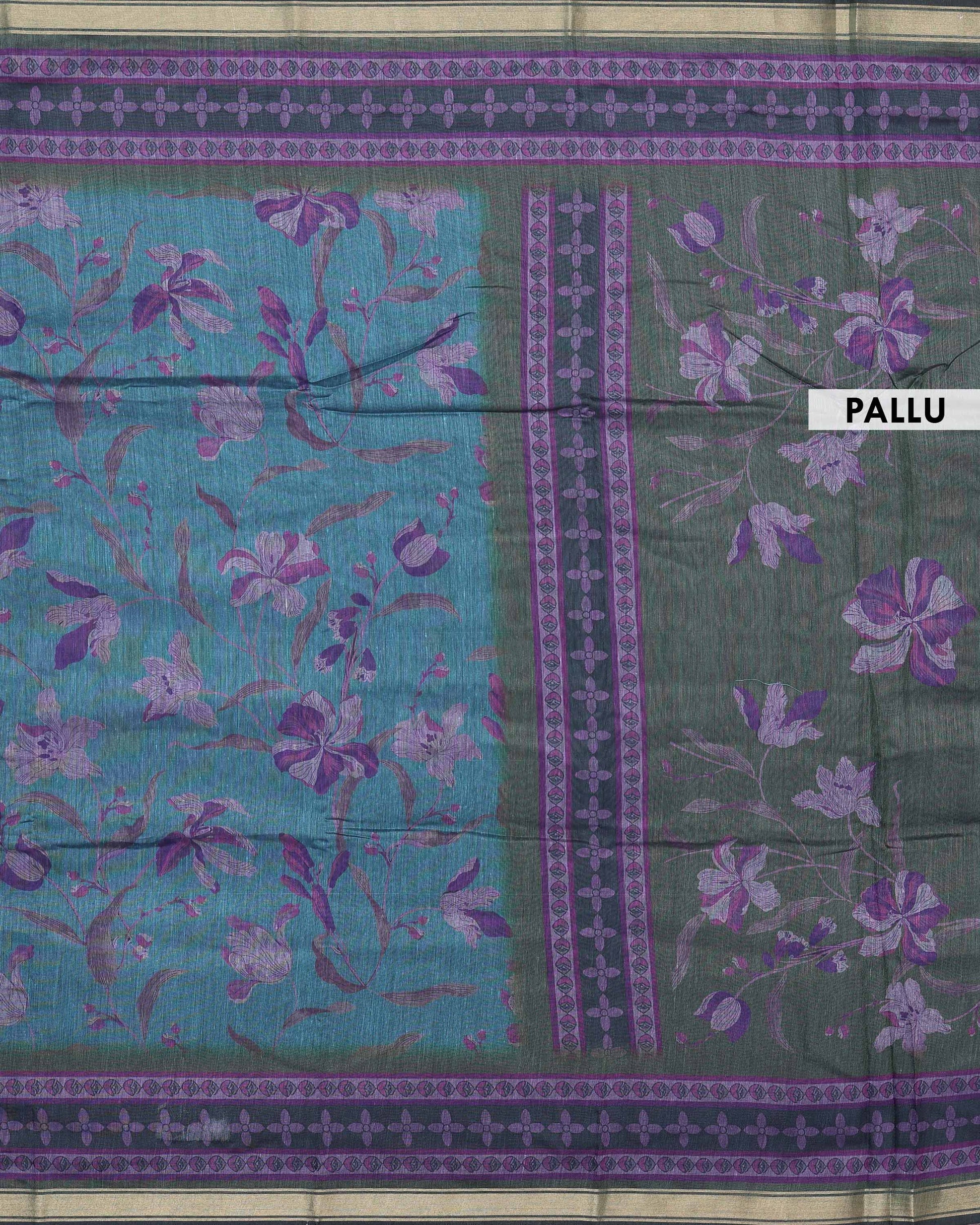 Elegant Semi Chanderi Saree with All-Over Floral Vine Print and Intricate Woven Border - Multi-Pallu