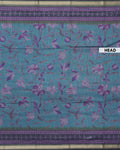 Elegant Semi Chanderi Saree with All-Over Floral Vine Print and Intricate Woven Border - Teal Blue-Head