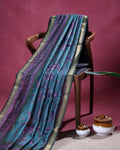 Elegant Semi Chanderi Saree with All-Over Floral Vine Print and Intricate Woven Border - Teal Blue