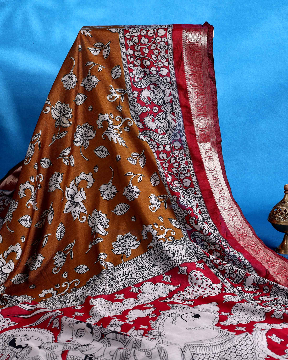 Elegant Semi Chanderi Saree with  Floral Motifs Intricate Contrast Pallu and Traditional Woven Border - Brown