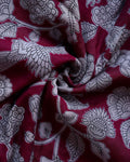 Elegant Semi Chanderi Saree with Floral and Bird Motifs & Traditional Woven Border - Maroon-Close Up