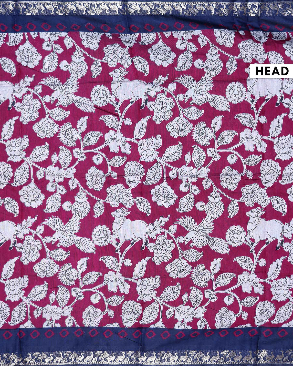 Elegant Semi Chanderi Saree with Floral and Bird Motifs & Traditional Woven Border - Maroon-Head