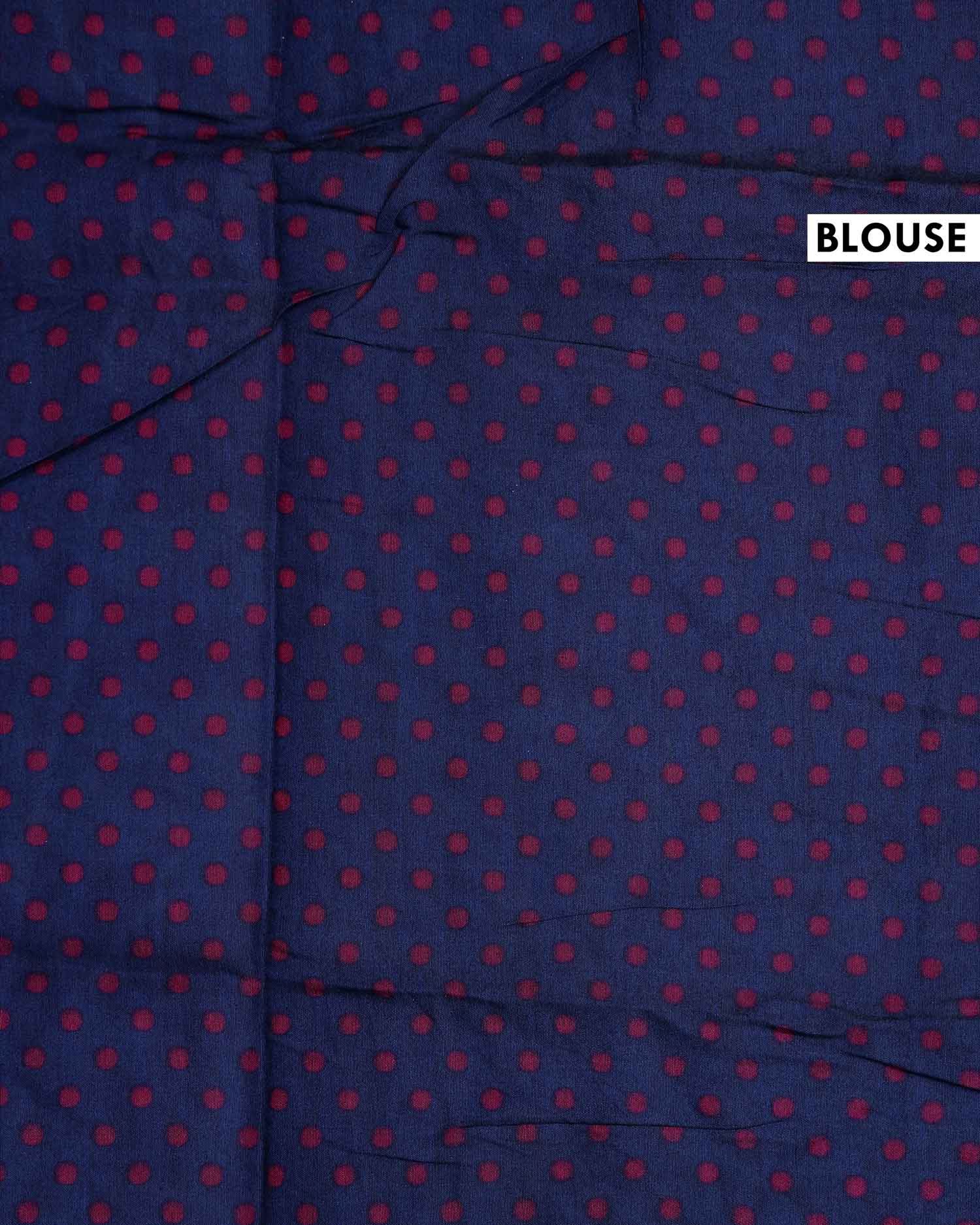 Elegant Semi Chanderi Saree with Floral and Bird Motifs & Traditional Woven Border - Navy Blue-Blouse