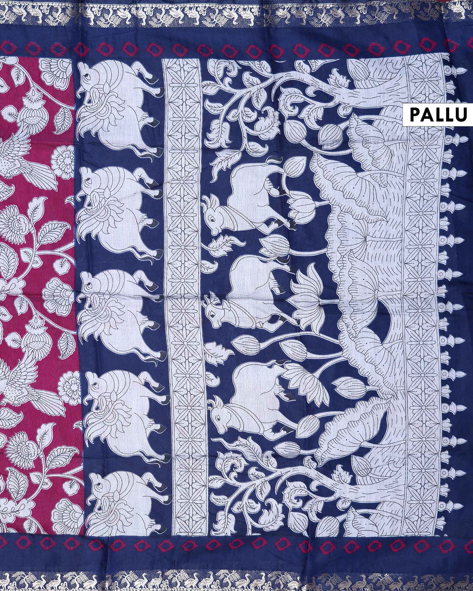 Elegant Semi Chanderi Saree with Floral and Bird Motifs & Traditional Woven Border - Pallu