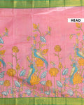 Elegant Semi Chanderi Saree with Hand Painted Kalamkari Bird and Lotus Motif - Pink