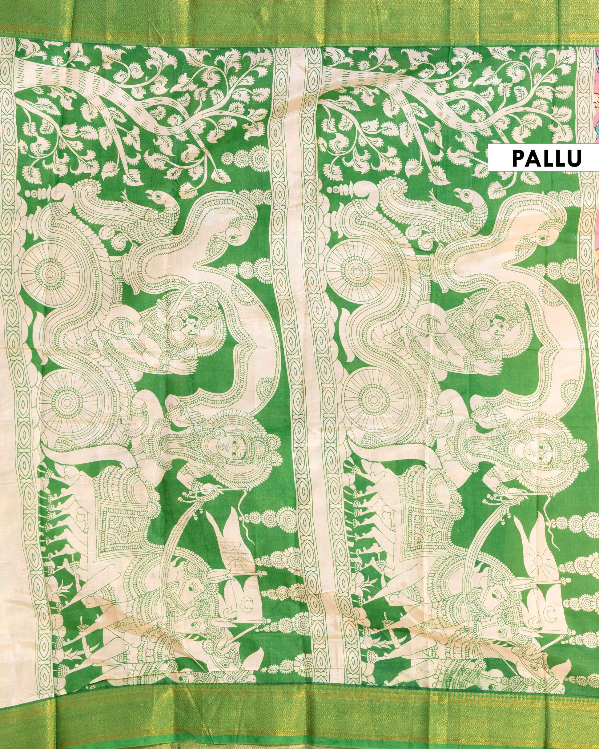 Elegant Semi Chanderi Saree with Hand Painted Kalamkari Bird and Lotus Motif - Pink