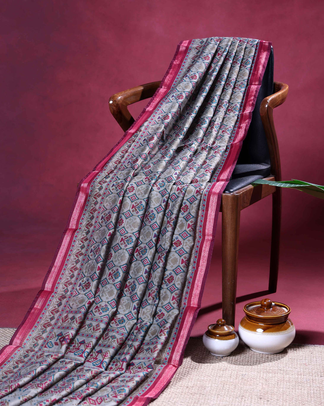 Elegant Semi Chanderi Saree with Intricate Floral Buti Design and Ornamental Ethnic Border - Multi