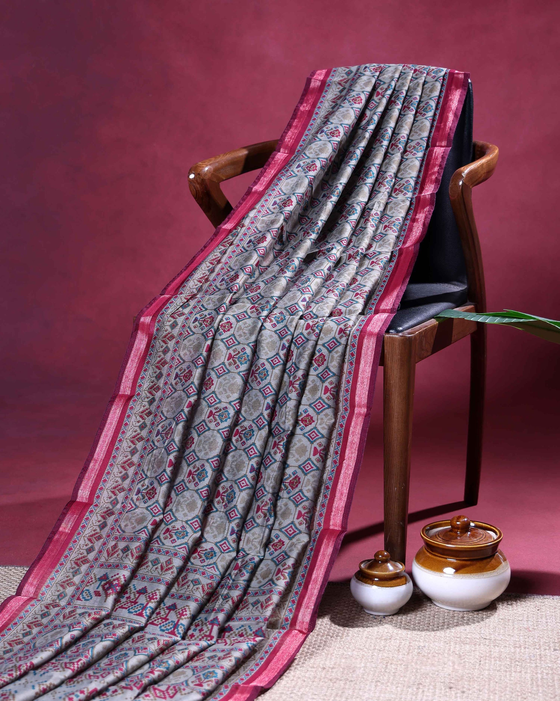 Elegant Semi Chanderi Saree with Intricate Floral Buti Design and Ornamental Ethnic Border - Multi