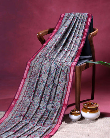 Elegant Semi Chanderi Saree with Intricate Floral Buti Design and Ornamental Ethnic Border - Multi