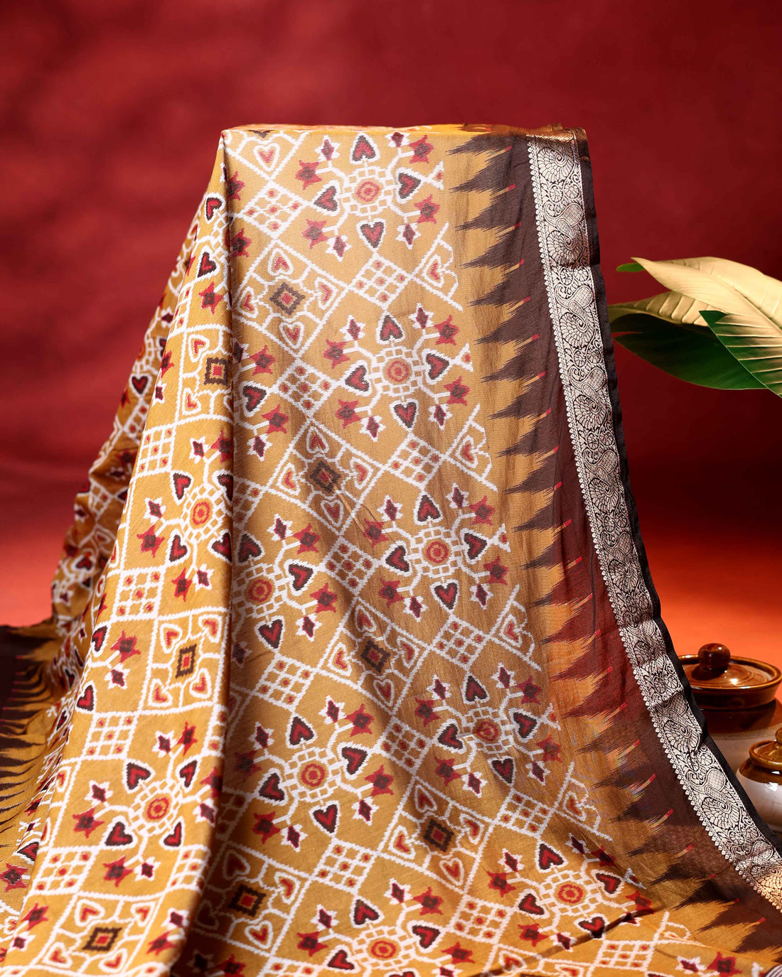 Elegant Semi Chanderi Saree with Intricate Geometric & Ikkat Inspired Motifs and Tal Zari Border- Yellow