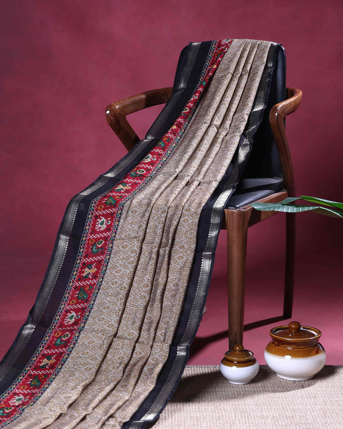 Elegant Semi Chanderi Saree with Intricate Woven Motifs and Traditional Zari Border - Beige
