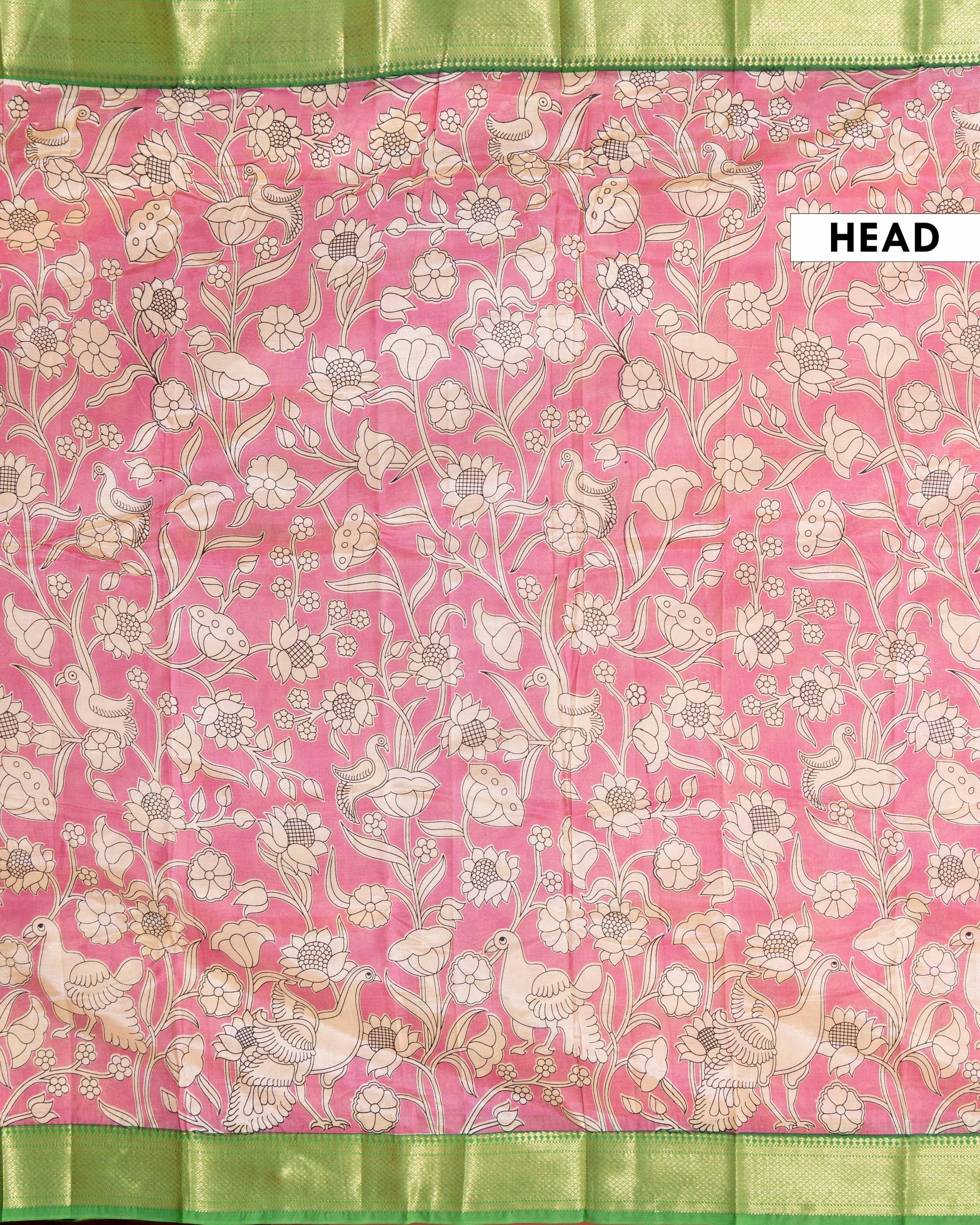 Elegant Semi Chanderi Saree with Kalamkari Inspired Floral and Peacock Print - Pink