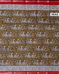Elegant Semi Chanderi Saree with Kalamkari Inspired Motifs and A Plain Gold Woven Border - Olive-Head