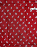 Elegant Semi Chanderi Saree with Kalamkari Inspired Motifs and A Plain Gold Woven Border - Red-Blouse