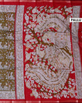Elegant Semi Chanderi Saree with Kalamkari Inspired Motifs and A Plain Gold Woven Border - Red-Pallu