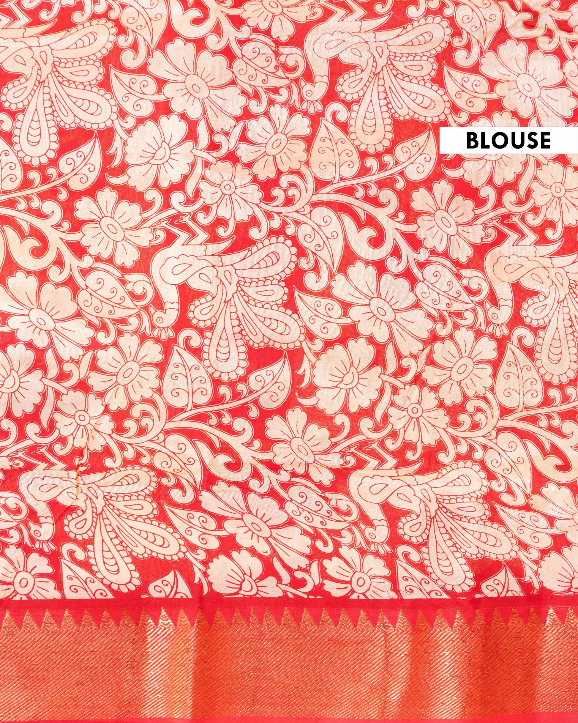 Elegant Semi Chanderi Saree with Kalamkari Print and Contrasting Border - Blue