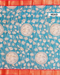 Elegant Semi Chanderi Saree with Kalamkari Print and Contrasting Border - Blue