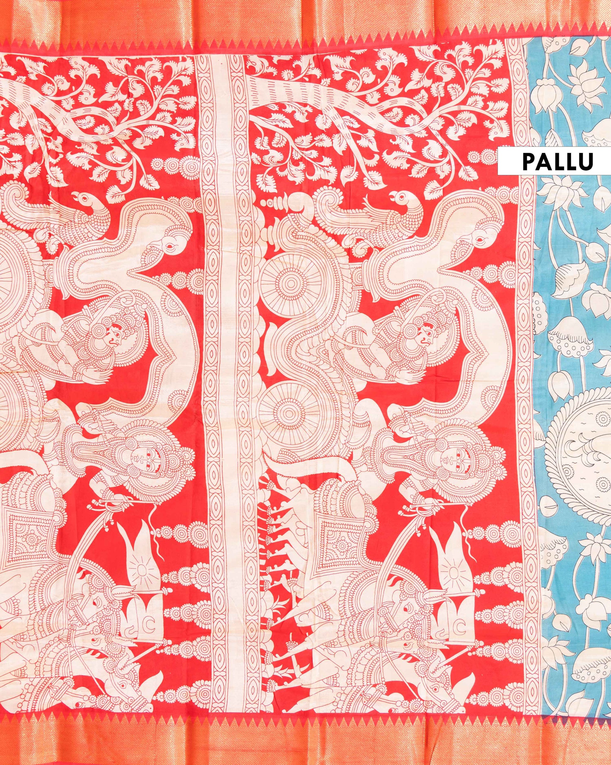 Elegant Semi Chanderi Saree with Kalamkari Print and Contrasting Border - Blue
