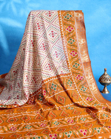 Elegant Semi Chanderi Saree with Pochampally Inspired Motifs & Woven Border - Off White