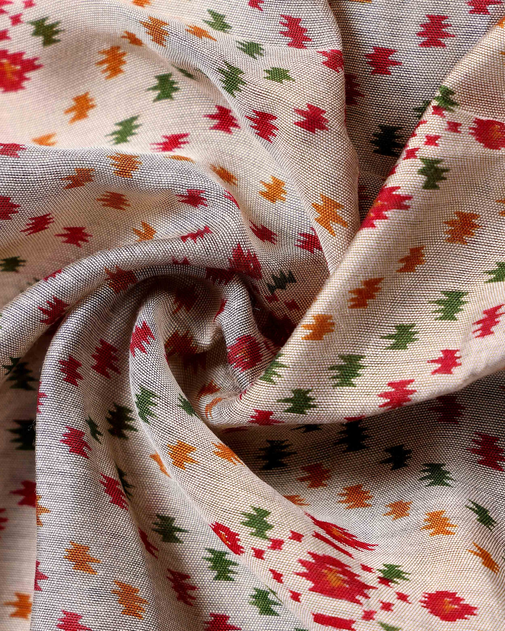 Elegant Semi Chanderi Saree with Pochampally Inspired Motifs & Woven Border -Close Up
