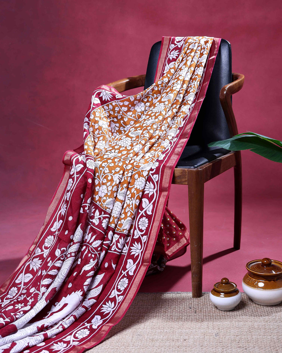 Elegant Semi Chanderi Saree with Traditional Floral & Bird Motifs and Contrast Woven Border - Yellow