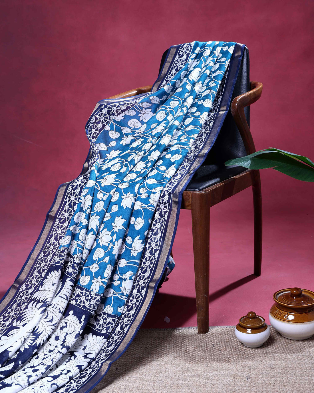 Elegant Semi Chanderi Saree with Traditional Floral Motifs and Intricately Contrast Woven Border  - Blue