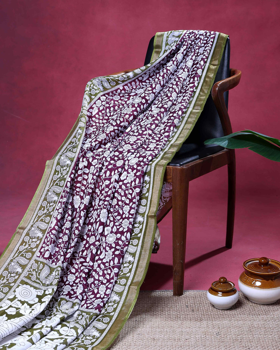 Elegant Semi Chanderi Saree with Traditional Floral Motifs and Intricately Contrast Woven Border  - Dark Purple