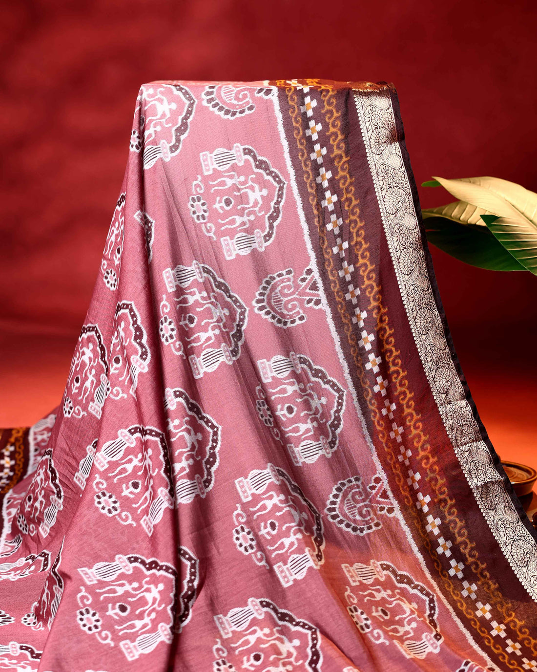 Elegant Semi Chanderi Saree with Traditional Floral Motifs and Zari Woven Contrast Border - Pink