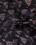 Elegant Semi Chanderi Saree with Traditional Ikkat Inspired Buti Weaving and Intricate Geometric Temple Border -Black- Close Up