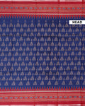 Elegant Semi Chanderi Saree with Traditional Ikkat Inspired Buti Weaving and Intricate Geometric Temple Border - Blue-Head