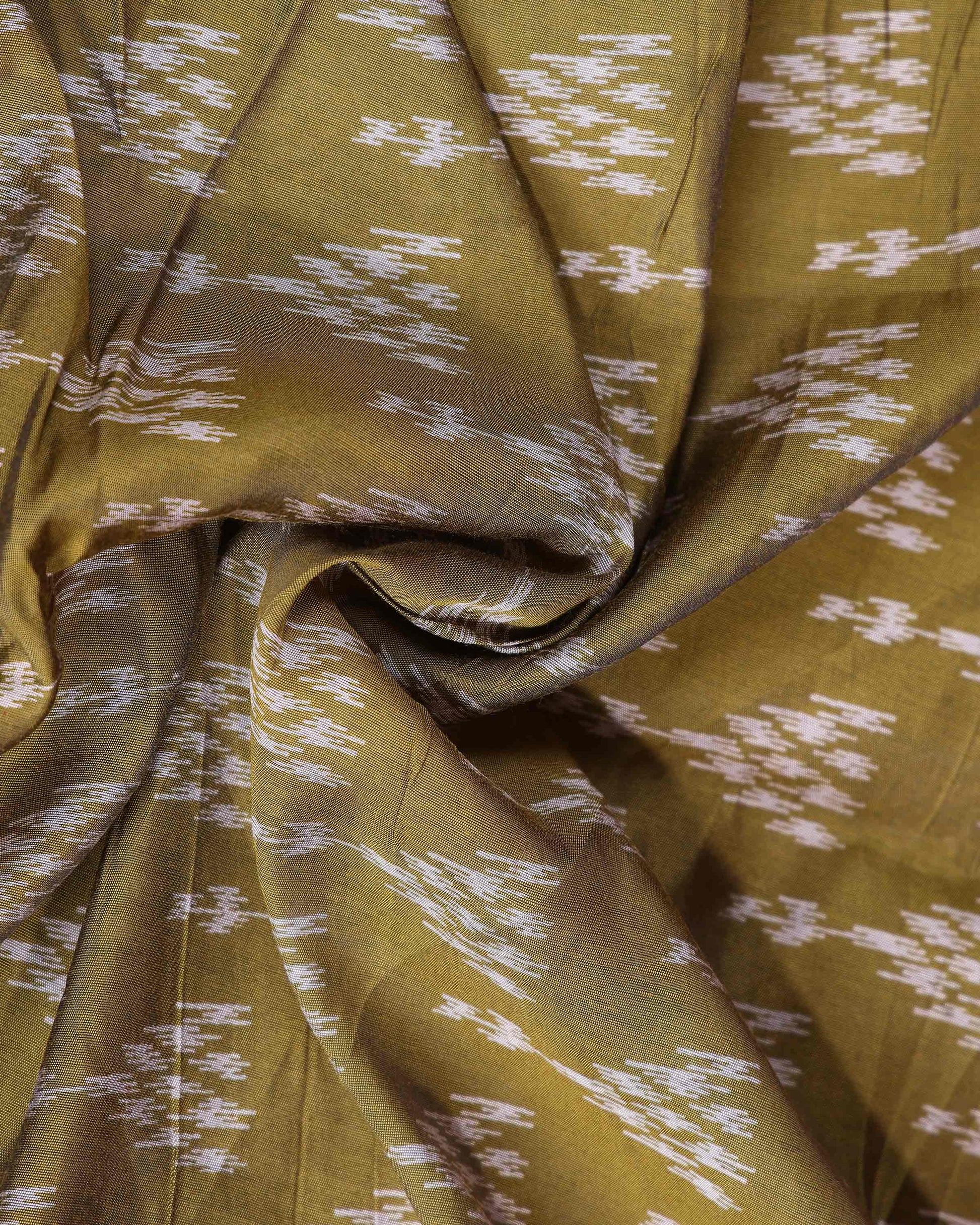 Elegant Semi Chanderi Saree with Traditional Ikkat Inspired Buti Weaving and Intricate Geometric Temple Border - Green-Close Up