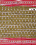 Elegant Semi Chanderi Saree with Traditional Ikkat Inspired Buti Weaving and Intricate Geometric Temple Border - Green-Head