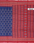 Elegant Semi Chanderi Saree with Traditional Ikkat Inspired Buti Weaving and Intricate Geometric Temple Border - Multi-Pallu