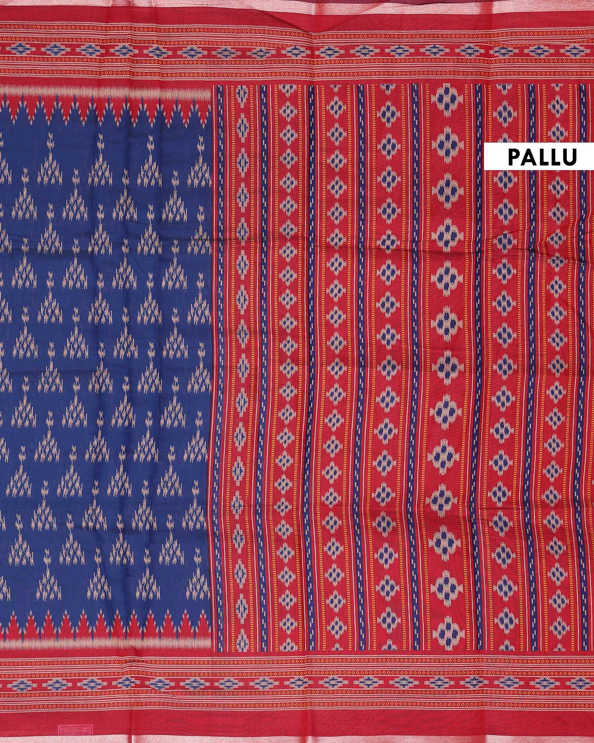 Elegant Semi Chanderi Saree with Traditional Ikkat Inspired Buti Weaving and Intricate Geometric Temple Border - Multi-Pallu