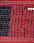 Elegant Semi Chanderi Saree with Traditional Ikkat Inspired Buti Weaving and Intricate Geometric Temple Border - Pallu