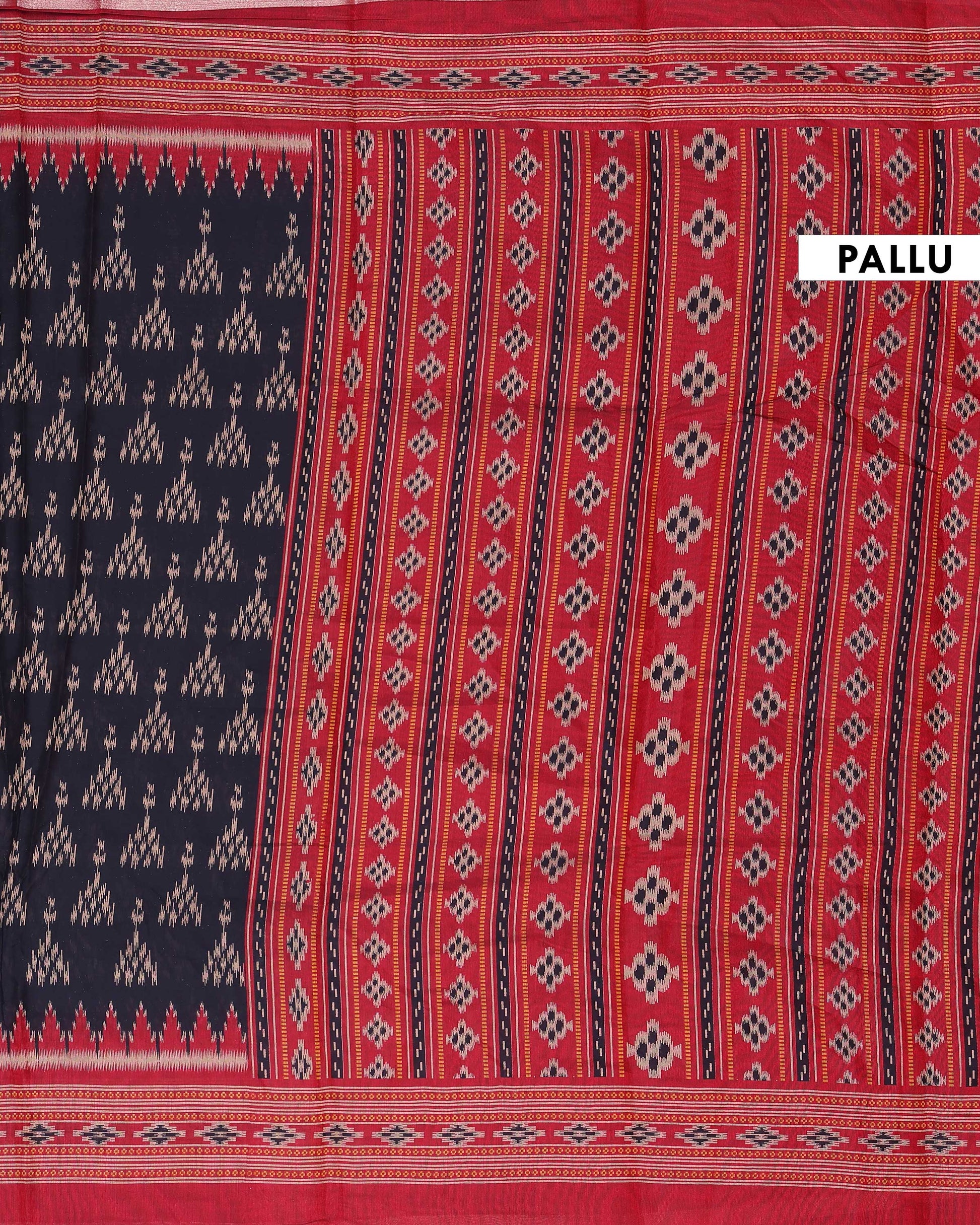 Elegant Semi Chanderi Saree with Traditional Ikkat Inspired Buti Weaving and Intricate Geometric Temple Border - Pallu