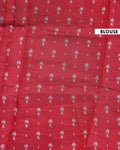 Elegant Semi Chanderi Saree with Traditional Ikkat Inspired Buti Weaving and Intricate Geometric Temple Border - Red-Blouse