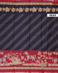 Elegant Semi Chanderi Saree with Traditional Kalamkari Inspired Border Diagonal Striped Body & Mythical Motif Pallu - Black-Head