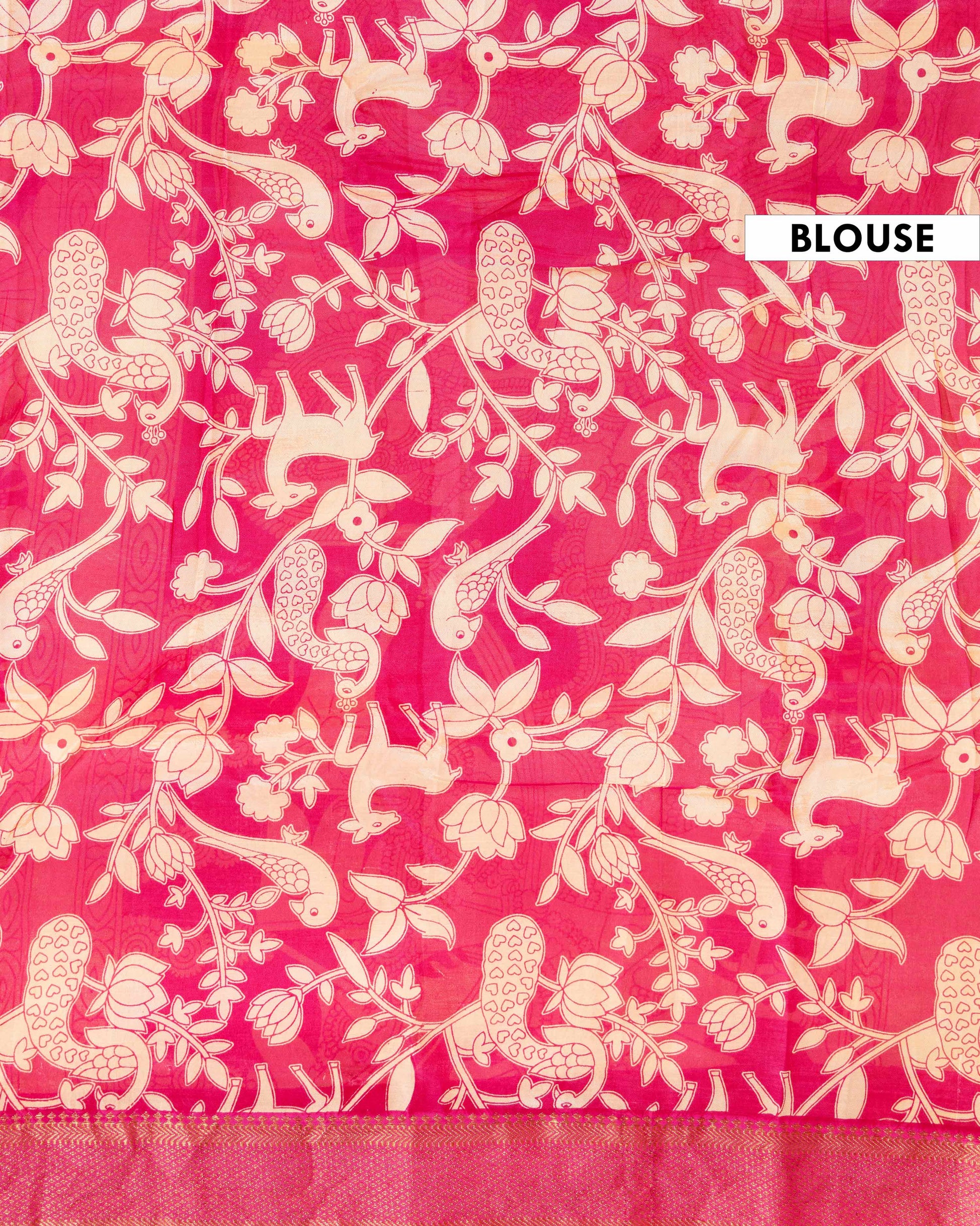 Elegant Semi Chanderi Saree with Traditional Kalamkari Print and Contrasting Border - Green