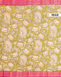 Elegant Semi Chanderi Saree with Traditional Kalamkari Print and Contrasting Border - Green