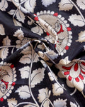 Elegant Semi Chanderi Saree with Traditional Kalamkari Print and Contrasting Peacock Pallu Design- Black
